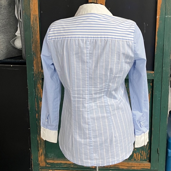7th Avenue New York & Company Multi Blue and White Stripes Casual Button Down - Picture 4 of 8